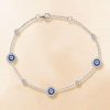 Blue Sapphire & Sterling Silver Vintage Halo Charm Bracelet - Chain Bracelet