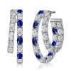 Blue & White Oval Cut Double Hoop Earrings - 925 Sterling Silver