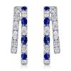 Blue & White Oval Cut Double Hoop Earrings - 925 Sterling Silver