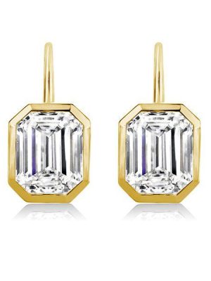 Emerald Drop Earrings - 18K Gold Plated Sterling Silver Bezel Set