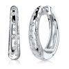 Sterling Silver Hoop Earrings with White Sapphire Flush Setting