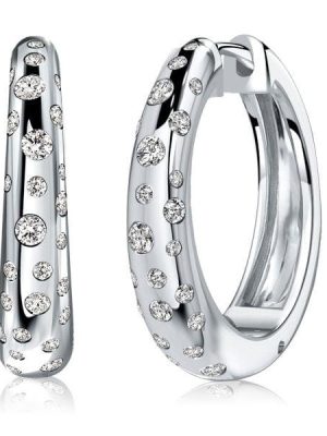 Sterling Silver Hoop Earrings with White Sapphire Flush Setting
