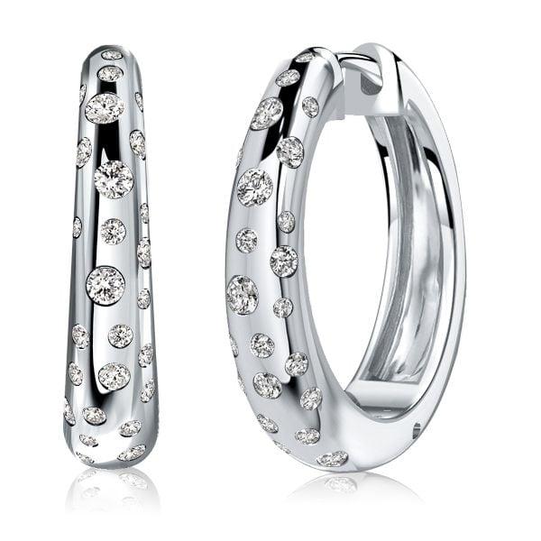 Sterling Silver Hoop Earrings with White Sapphire Flush Setting