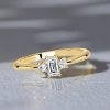 Baguette Cut Three Stone Ring - 18K Gold Plated Sterling Silver Travel Wedding Ring