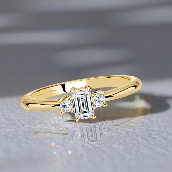Baguette Cut Three Stone Ring - 18K Gold Plated Sterling Silver Travel Wedding Ring