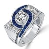 Art Deco Blue Sapphire Engagement Ring, 2.07 CT. TW. in Sterling Silver with Rhodium Finish