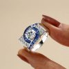 Art Deco Blue Sapphire Engagement Ring, 2.07 CT. TW. in Sterling Silver with Rhodium Finish