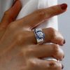 Art Deco Blue Sapphire Engagement Ring, 2.07 CT. TW. in Sterling Silver with Rhodium Finish