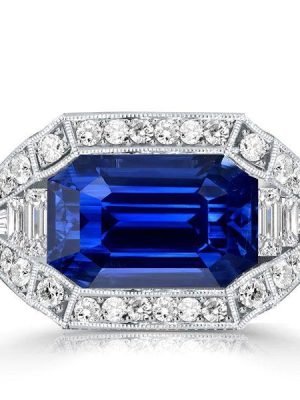 Vintage Emerald Cut Blue Sapphire Engagement Ring - 925 Sterling Silver