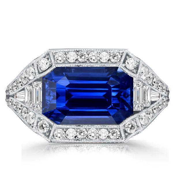 Vintage Emerald Cut Blue Sapphire Engagement Ring - 925 Sterling Silver