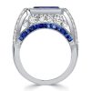 Vintage Emerald Cut Blue Sapphire Engagement Ring - 925 Sterling Silver