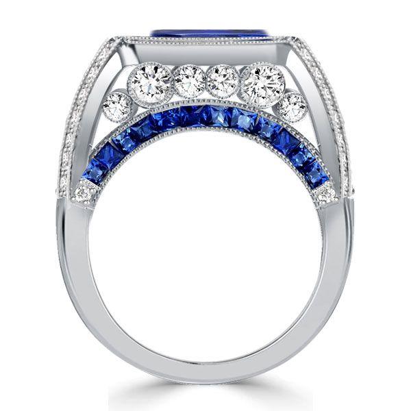 Vintage Emerald Cut Blue Sapphire Engagement Ring - 925 Sterling Silver