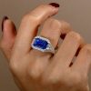 Vintage Emerald Cut Blue Sapphire Engagement Ring - 925 Sterling Silver