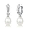 Sterling Silver Round Pearl Drop Earrings for Women