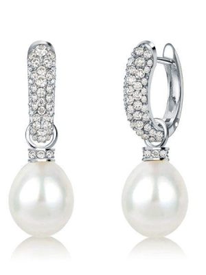 Sterling Silver Round Pearl Drop Earrings for Women