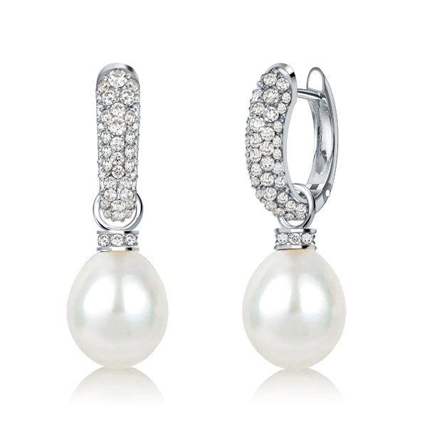 Sterling Silver Round Pearl Drop Earrings for Women