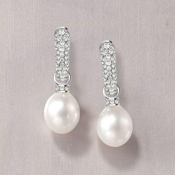 Sterling Silver Round Pearl Drop Earrings for Women