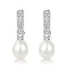 Sterling Silver Round Pearl Drop Earrings for Women