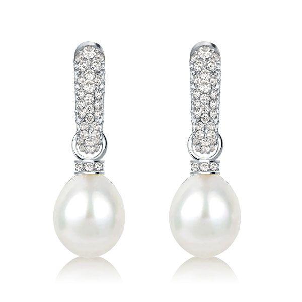 Sterling Silver Round Pearl Drop Earrings for Women