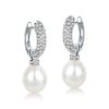 Sterling Silver Round Pearl Drop Earrings for Women