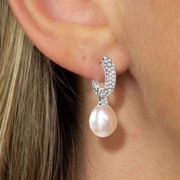 Sterling Silver Round Pearl Drop Earrings for Women