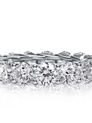 7.00 CTW Created White Sapphire Eternity Wedding Band, 4.97mm Wide, Sterling Silver Rhodium Plated