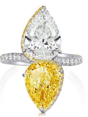 Sterling Silver Pear Cut Engagement Ring with Twin Stones and Rhodium Finish