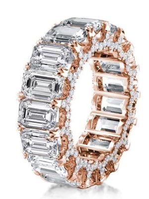 Rose Gold Emerald & White Sapphire Eternity Wedding Band - 18K Rose Gold Plated Sterling Silver