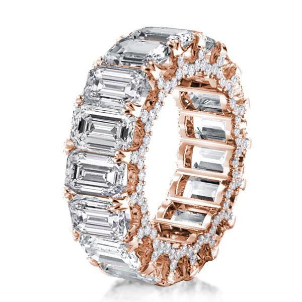 Rose Gold Emerald & White Sapphire Eternity Wedding Band - 18K Rose Gold Plated Sterling Silver