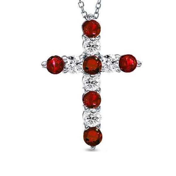 Sterling Silver Garnet and White Sapphire Cross Pendant Necklace for Women