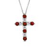 Sterling Silver Garnet and White Sapphire Cross Pendant Necklace for Women