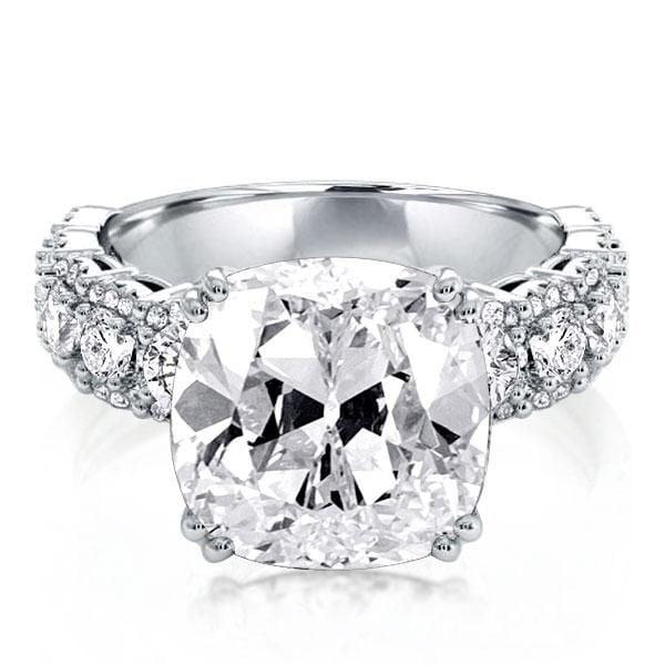 Cushion Cut Engagement Ring in Rhodium Plated Sterling Silver, 15.27 CT. Center Stone