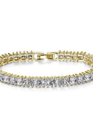 18K Gold Plated Sterling Silver Princess-Cut White Sapphire Tennis Bracelet