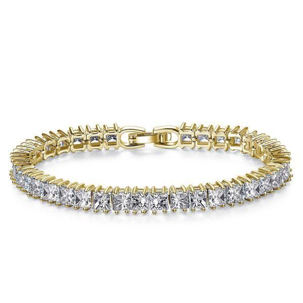 18K Gold Plated Sterling Silver Princess-Cut White Sapphire Tennis Bracelet