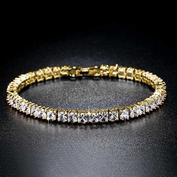18K Gold Plated Sterling Silver Princess-Cut White Sapphire Tennis Bracelet