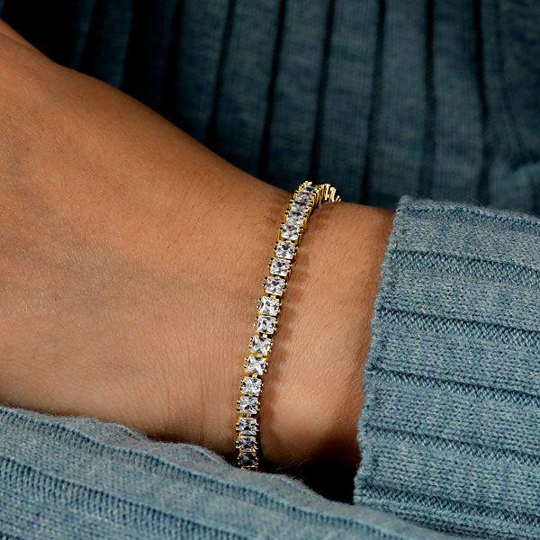 18K Gold Plated Sterling Silver Princess-Cut White Sapphire Tennis Bracelet