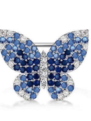 Blue Sapphire Butterfly Brooch - Sterling Silver Dancing Pin