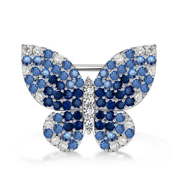 Blue Sapphire Butterfly Brooch - Sterling Silver Dancing Pin