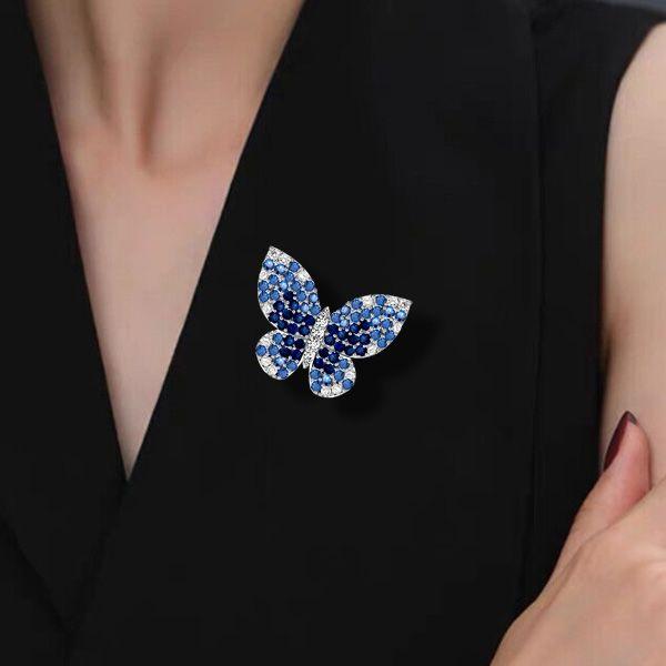 Blue Sapphire Butterfly Brooch - Sterling Silver Dancing Pin