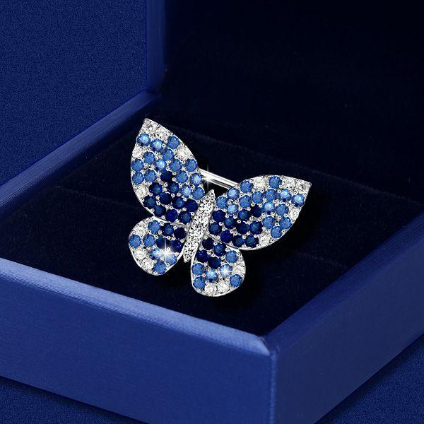 Blue Sapphire Butterfly Brooch - Sterling Silver Dancing Pin