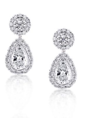 Classic Halo Sterling Silver Drop Earrings - Round CZ Dangle Earrings
