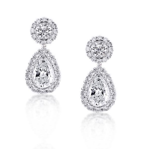 Classic Halo Sterling Silver Drop Earrings - Round CZ Dangle Earrings