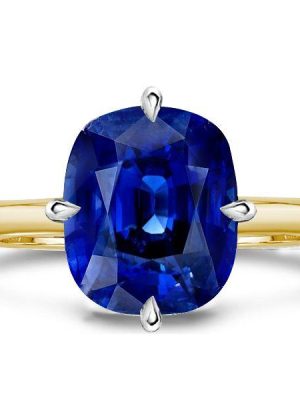Two-Tone Cushion Cut Blue Sapphire Engagement Ring - Sterling Silver