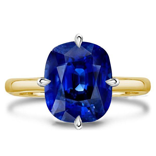 Two-Tone Cushion Cut Blue Sapphire Engagement Ring - Sterling Silver