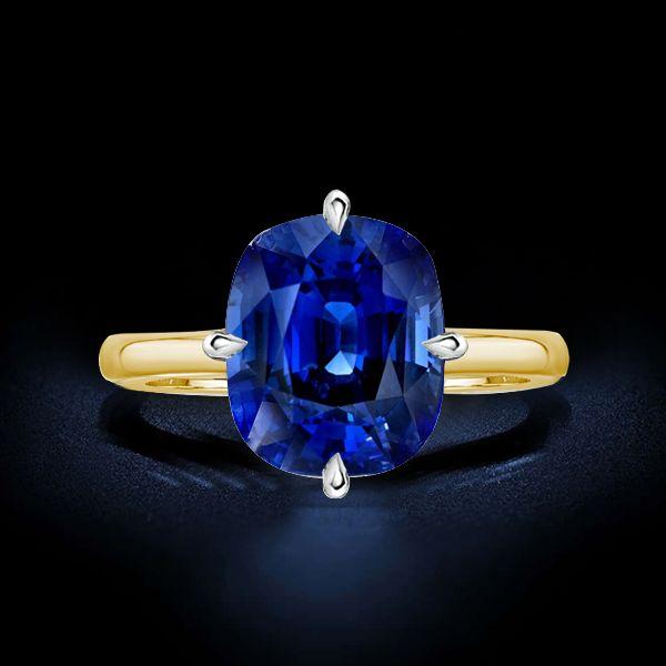 Two-Tone Cushion Cut Blue Sapphire Engagement Ring - Sterling Silver