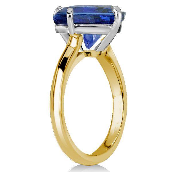 Two-Tone Cushion Cut Blue Sapphire Engagement Ring - Sterling Silver