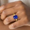 Two-Tone Cushion Cut Blue Sapphire Engagement Ring - Sterling Silver