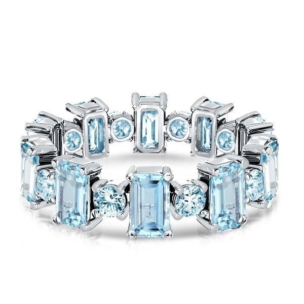 Stackable Baguette Aquamarine Ring Set in 925 Sterling Silver for Women