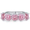 Pink Sapphire Five Stone Ring - Sterling Silver Cushion Cut Wedding Band