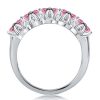 Pink Sapphire Five Stone Ring - Sterling Silver Cushion Cut Wedding Band